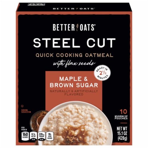 Better Oats® Maple & Brown Sugar Steel Cut Instant Oatmeal with Flax Seeds Perspective: front