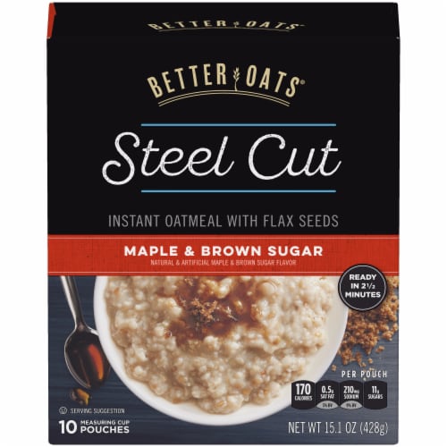 Better Oats® Maple & Brown Sugar Steel Cut Instant Oatmeal with Flax Seeds Perspective: front