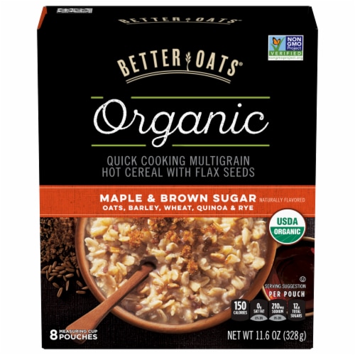 Better Oats Organic Maple & Brown Sugar Instant Multigrain Hot Cereal with Flax Perspective: front