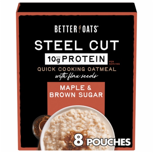 Better Oats® Maple & Brown Sugar Instant Oatmeal with Protein & Flax Seeds Perspective: front