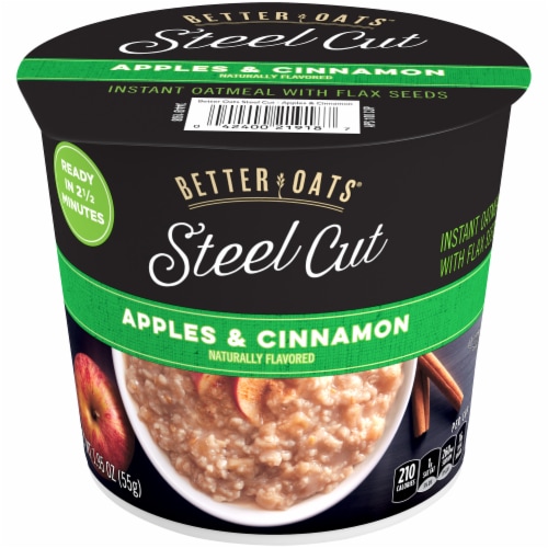 Better Oats Steel Cut Apples & Cinnamon Instant Oatmeal with Flax Seeds Perspective: front
