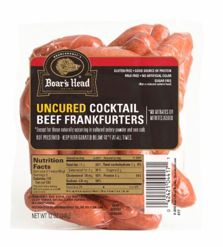 Boar's Head Uncured Cocktail Frankfurters Perspective: front