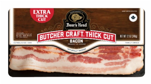 Boar's Head Butcher Craft Extra Thick Cut Naturally Smoked Bacon Perspective: front