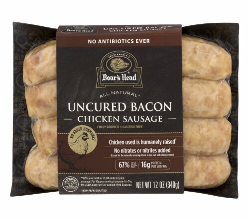 Boar's Head Uncured Smoked Bacon Chicken Sausage Perspective: front