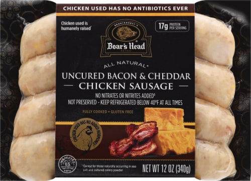 Boar's Head All Natural Uncured Bacon & Cheddar Chicken Sausage Perspective: front