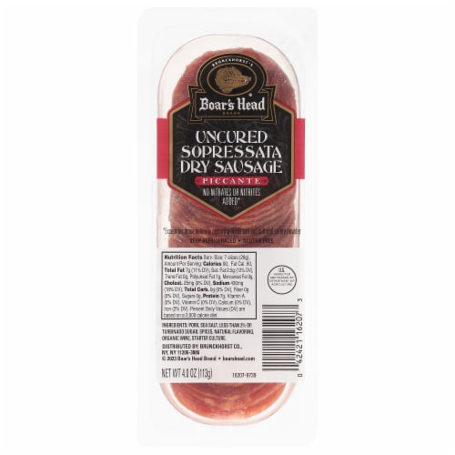 Boar's Head Uncured Sopressata Dry Sausage Piccante Perspective: front