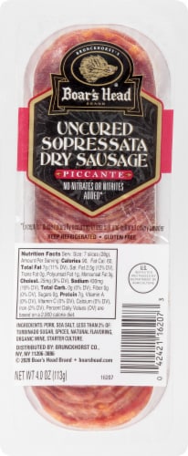 Boar's Head Uncured Sopressata Dry Sausage Piccante Perspective: front