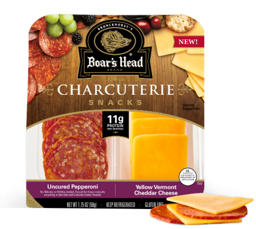 Boar's Head Uncured Pepperoni & Vermont Cheddar Cheese Charcuterie Perspective: front