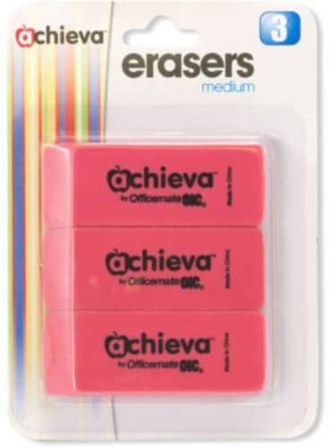 Achieva™ Medium Pink Wedge Erasers - 3 Pack Perspective: front