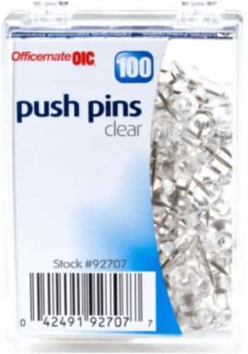 Officemate® Push Pins - Clear Perspective: front