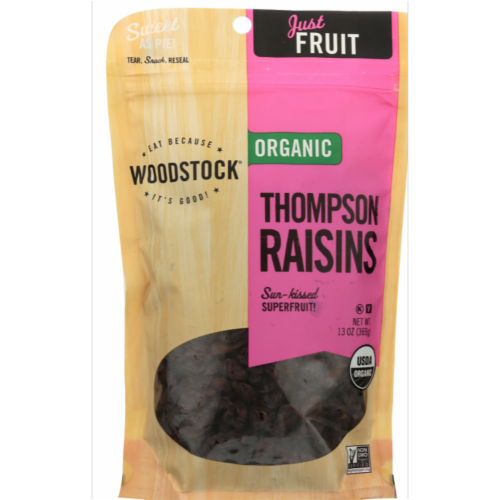 Woodstock Farms Organic Thompson Raisins Perspective: front