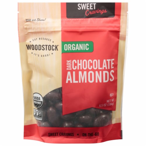 Woodstock Farms Organic Dark Chocolate Almonds Perspective: front