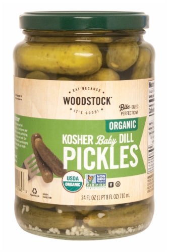 Woodstock Farms Organic Kosher Baby Dill Pickles Perspective: front