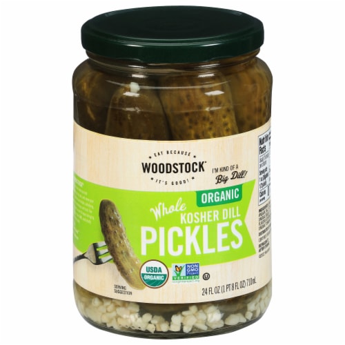 Woodstock Farms Organic Whole Kosher Dill Pickles Perspective: front