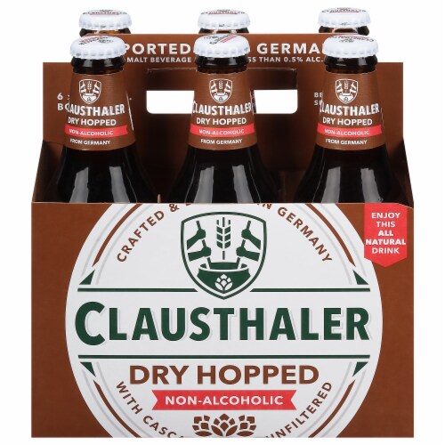 Clausthaler Dry Hopped Non Alcoholic Golden Amber Beer Perspective: front