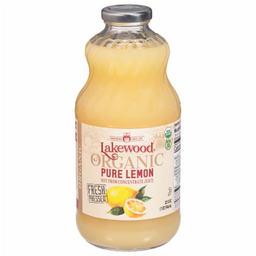 Santa Cruz Organic Pure Lemon Juice, 100% Juice, 16 oz, Glass Bottle 