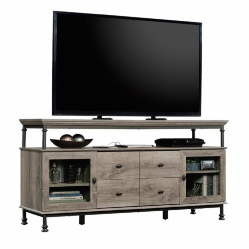 Sauder Canal Street Northern Oak Metal 60  TV Stand Perspective: front
