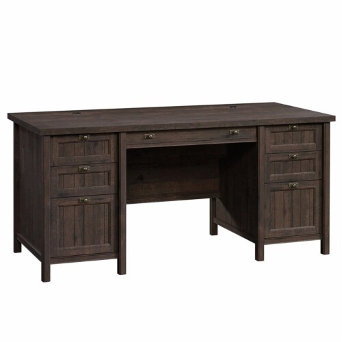 Sauder Costa Engineered Wood Executive Desk in Coffee Oak Finish