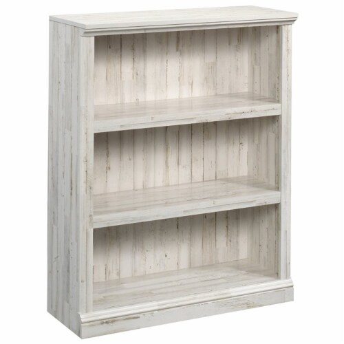 Sauder Misc Storage Contemporary 3-Shelf Wood Bookcase in White Plank Perspective: front