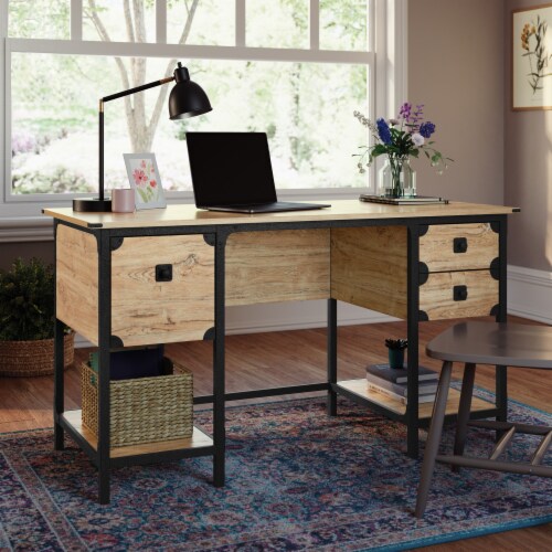 Sauder Steel River Milled Mesquite Small Desk with Drawers 1