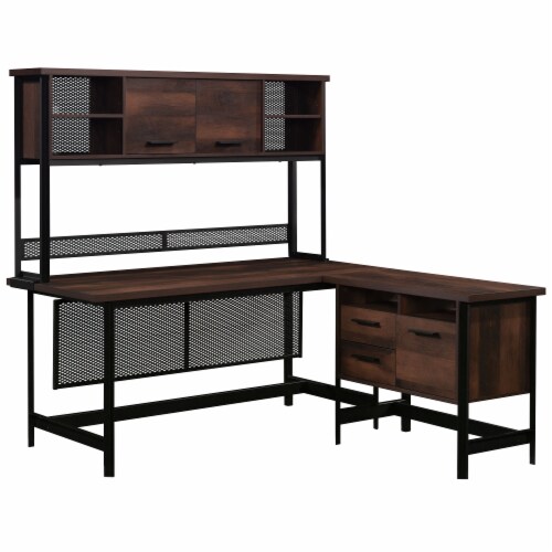 Sauder Briarbrook® L-Shaped Computer Desk in Barrel Oak Perspective: front