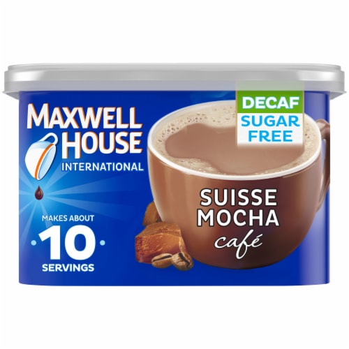Maxwell House International Suisse Mocha Cafe-Style Decaf Sugar Free Instant Coffee Beverage Mix Perspective: front