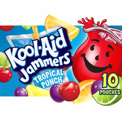 Kool Aid Jammers Tropical Punch Kids Drink 0% Juice Box Pouches Perspective: front