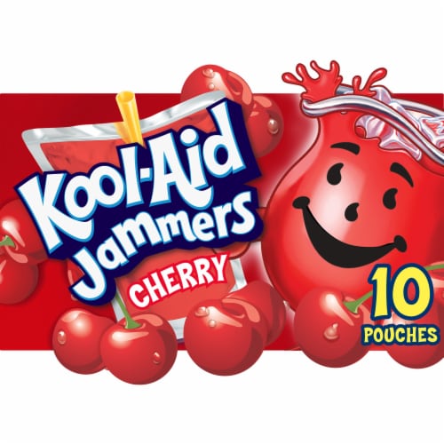 Kool Aid Jammers Cherry Kids Drink 0% Juice Box Pouches Perspective: front
