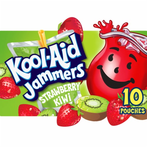 Kool Aid Jammers Strawberry Kiwi Kids Drink 0% Juice Box Pouches Perspective: front