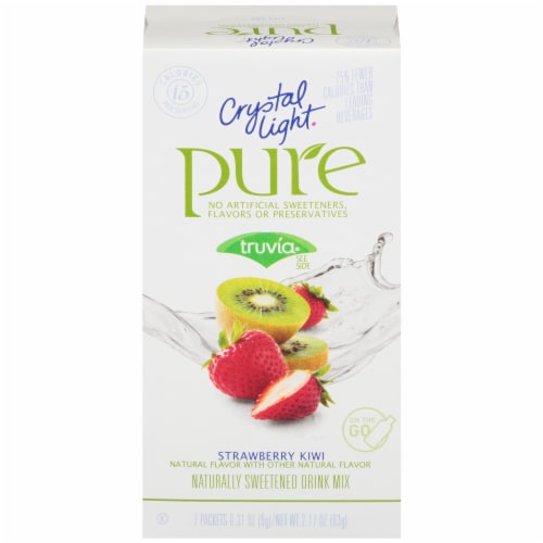 Crystal Light Pure Strawberry Kiwi Naturally Sweetened Drink Mix Packets Perspective: front