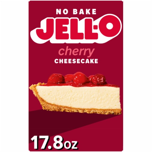 Jell-O No Bake Cherry Cheesecake Dessert Kit with Cherry Topping Filling Mix & Crust Mix Perspective: front