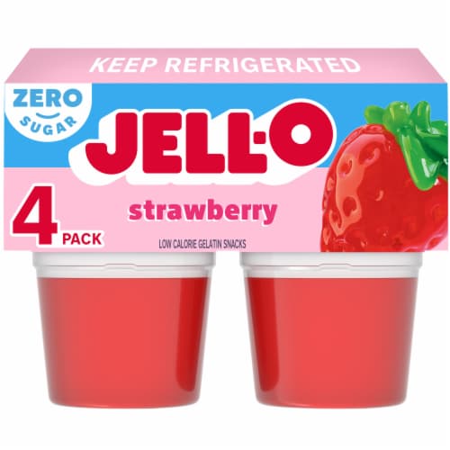 Jell-O Strawberry Sugar Free Jello Cups Gelatin Snack