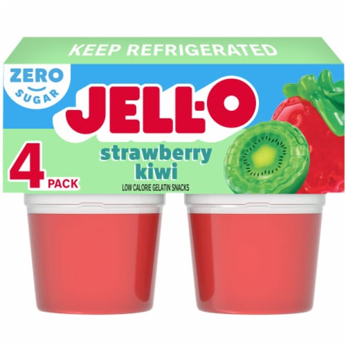Jell-O Strawberry Kiwi Sugar Free Jello Cups Gelatin Snack Perspective: front