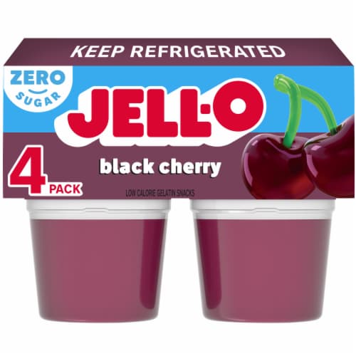 Jell-O Black Cherry Sugar Free Jello Cups Gelatin Snack Perspective: front