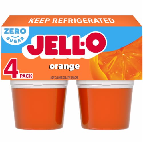 Jell-O Orange Sugar Free Jello Cups Gelatin Snack Perspective: front