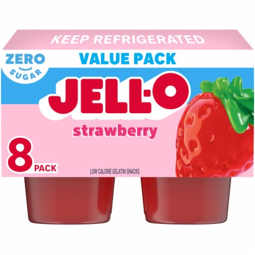 JellO Strawberry Sugar Free Jello Cups Gelatin Snack Value Pack, 8 ct Fred Meyer