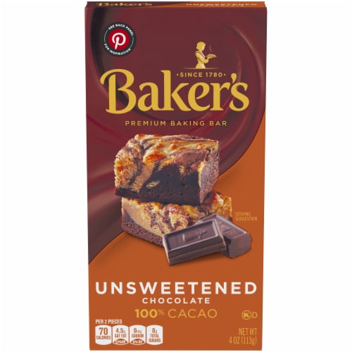 Baker's Unsweetened Chocolate Premium Baking Bar with 100 % Cacao, Box Perspective: front