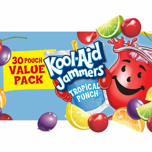 Kool Aid Jammers Tropical Punch Kids Drink 0% Juice Box Pouches Value Pack Perspective: front