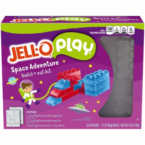 Jell-O Play Space Adventure Build & Eat Kit with Strawberry & Berry Blue Gelatin Mix Perspective: front