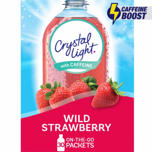 Crystal Light Zero Sugar Caffeinated Sugar Wild Strawberry Drink Mix Packets Perspective: front