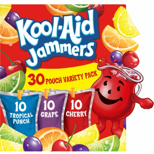 Kool Aid Jammers Variety Pack with Tropical Punch Grape Cherry Kids Drink 0 Juice Box Pouches 30 ct Gerbes Super Markets