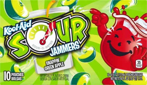 Kool-Aid Sour Jammers Snappin' Green Apple Flavored Drink Perspective: front