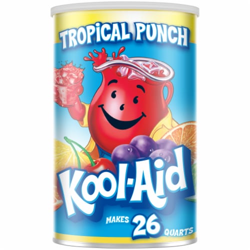 Kool Aid Sugar-Sweetened Tropical Punch Red Powdered Soft Drink Mix Perspective: front