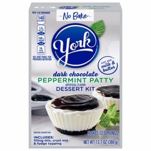 YORK No Bake Dark Chocolate Peppermint Patty Dessert Kit with Filling Mix Crust Mix & Fudge Topping Perspective: front
