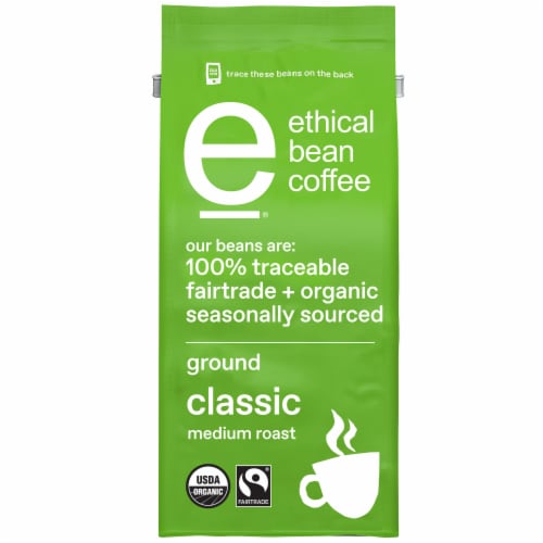 Ethical Bean Classic Medium Roast Fairtrade Organic Ground Coffee, Bag Perspective: front