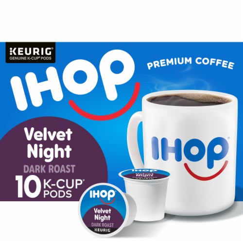 IHOP Velvet Night Dark Roast Keurig K-Cup® Coffee Pods, Box Perspective: front