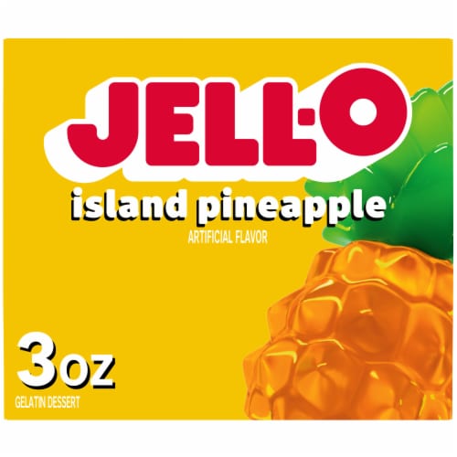 Jell-O Island Pineapple Artificially Flavored Gelatin Dessert Mix, Box Perspective: front