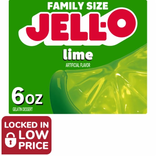 Jell-O Lime Artificially Flavored Gelatin Dessert Mix, Family Size, Box Perspective: front