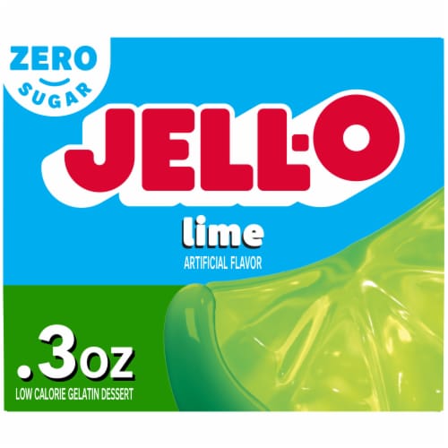 Jell-O Lime Artificially Flavored Zero Sugar Low Calorie Gelatin Dessert Mix, Box Perspective: front