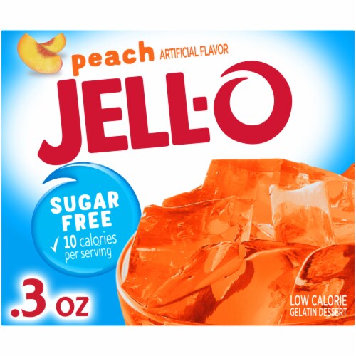 Jell-O Peach Sugar Free Gelatin Dessert Mix, Box Perspective: front